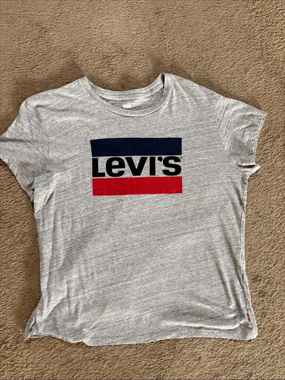 Levi's Heather Gray Tee with Navy and Red Logo Bars